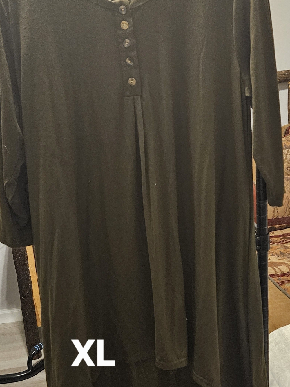 Olive Green Long Sleeve Henley Tunic - XL